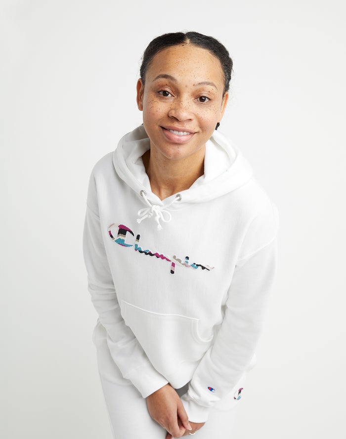 Champion Womens Hoodie NZ - Reverse Weave Pullover Groovy Graphics White ( 0649-EOKZT )